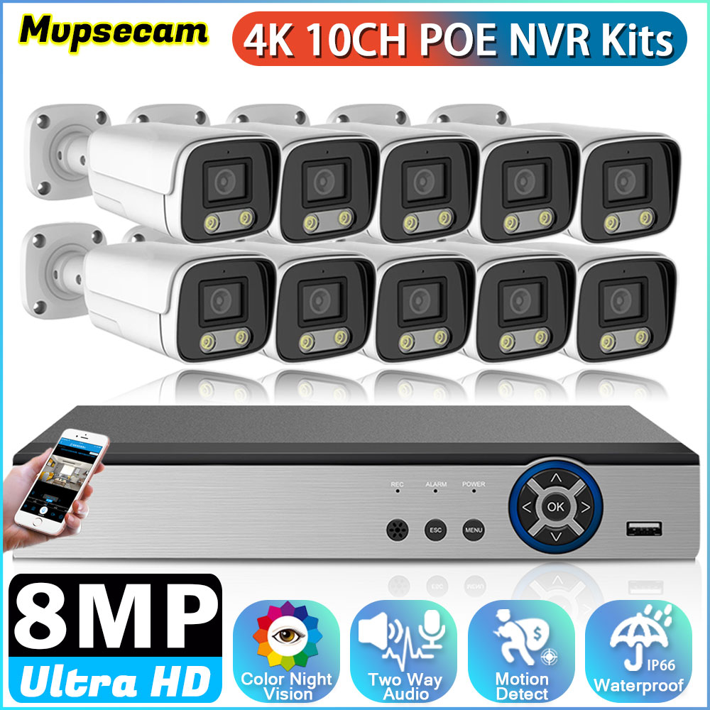 Home Security Outdoor Camera System - 10CH 8MP HD Video Surveillance POE