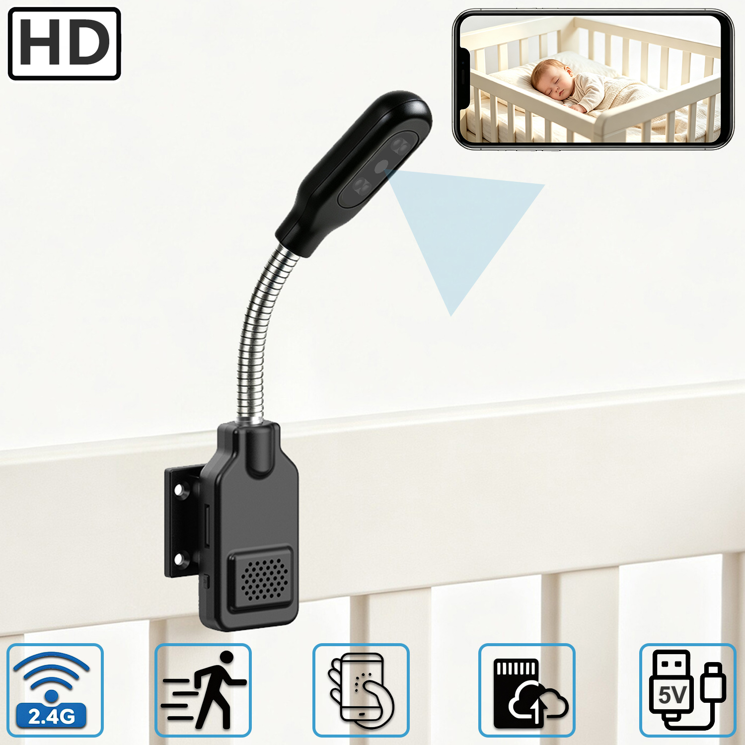 Home Security For Apartments - Flexible Gooseneck Baby Pet Monitor Camera,