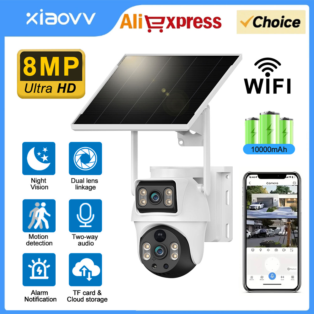 Home Security Outdoor Camera System - WiFi Solar Camera Dual Lenses Outdoor